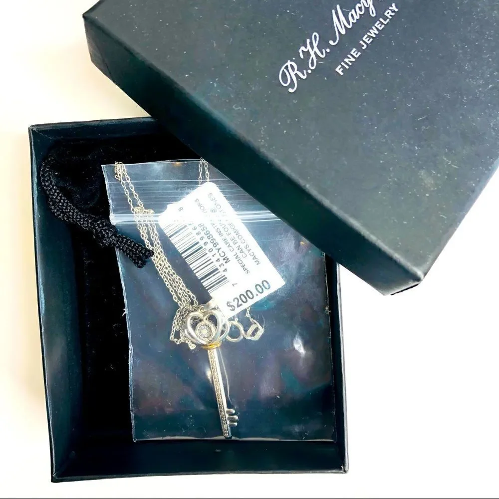 Bridge Diamond  Key Pendant Necklace, 18”
